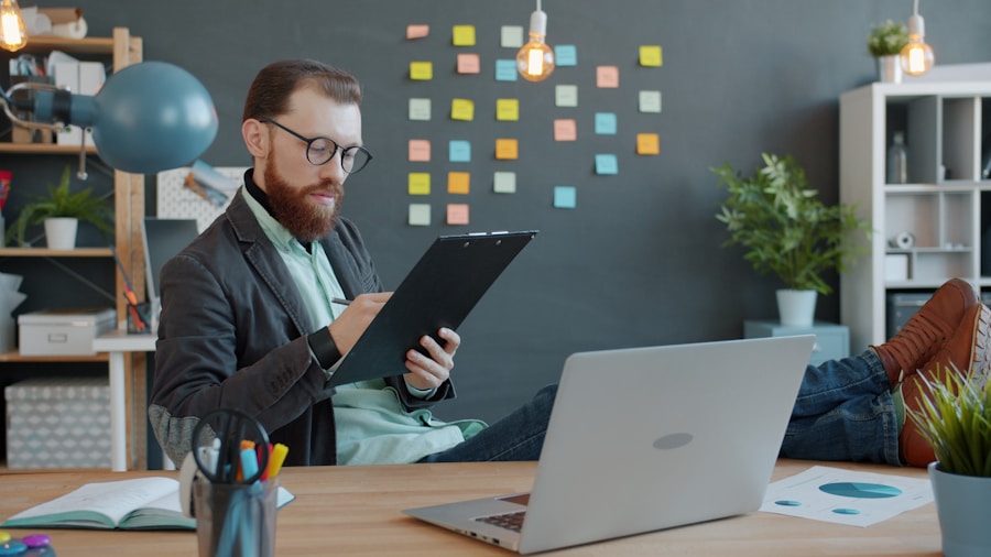 Person focused on work at a desk with notes