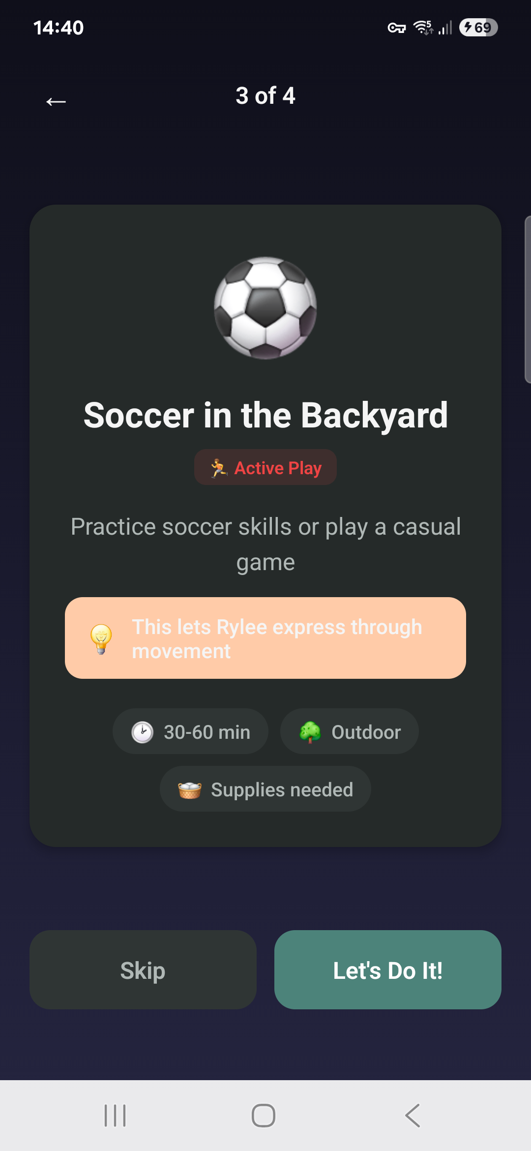 Activity suggestion card