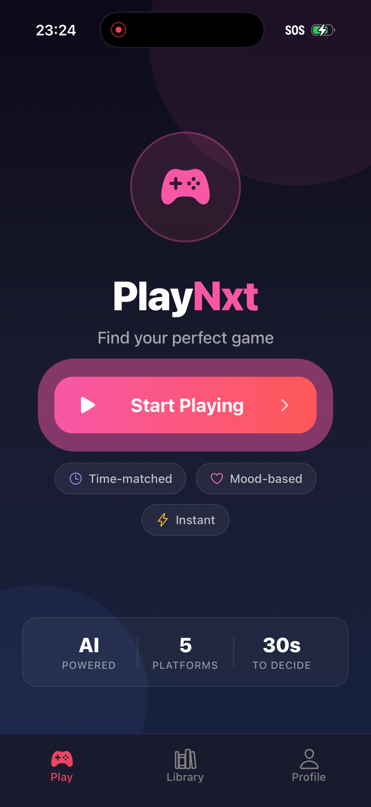 PlayNxt home screen