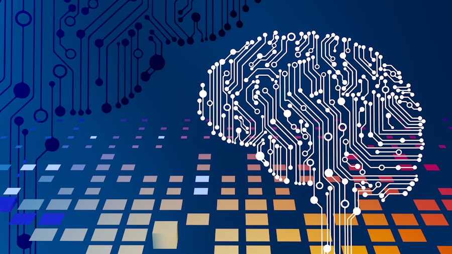 Neural network circuit board brain illustration